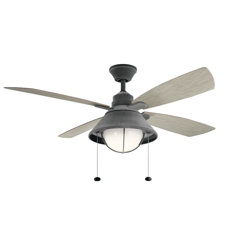 Kichler Seaside 54in LED Ceiling Fan | Weathered Zinc and Weathered White Blades | Covered Patio & Indoor Rooms | 53.5 x 20 in | Model 310181WZC