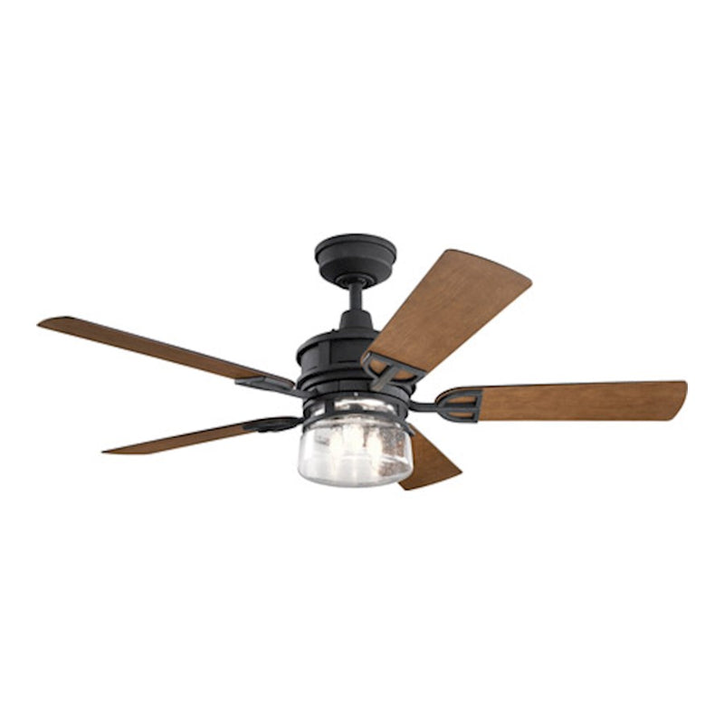 Kichler Lyndon Patio 52in LED Ceiling Fan | Nautical Distressed Black Steel and Walnut Blades | Covered Patio & Outdoor Living | Model 310239DBK