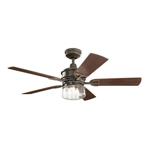 Kichler Lyndon Patio 52in LED Ceiling Fan | Nautical Olde Bronze Steel and Medium Walnut Blades | Covered Patio & Indoor | Model 310239OZ