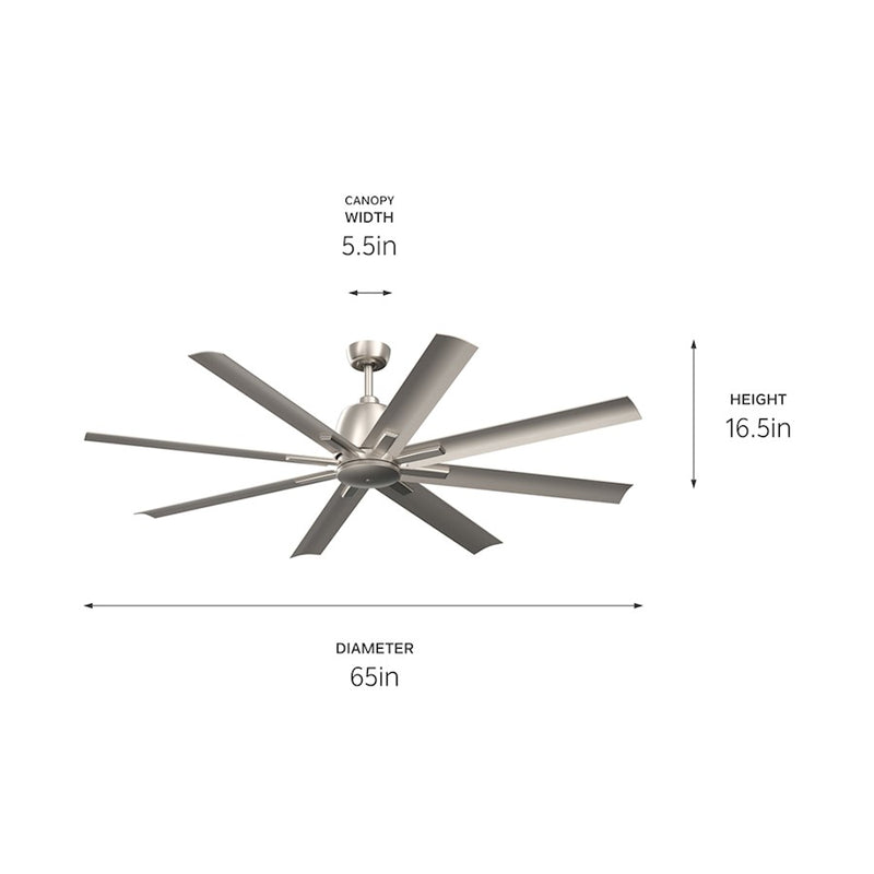 Kichler Breda 75in 8-Blade Ceiling Fan | Satin Natural Bronze Steel and Blades | Large Living Room & Covered Patio | 75 x 16.5 in | Model 310275SNB