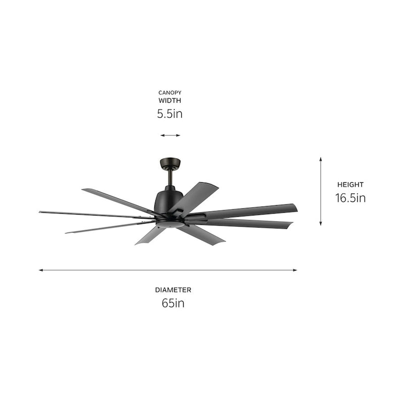 Kichler Breda 75in 8-Blade Ceiling Fan | Satin Natural Bronze Steel and Blades | Large Living Room & Covered Patio | 75 x 16.5 in | Model 310275SNB