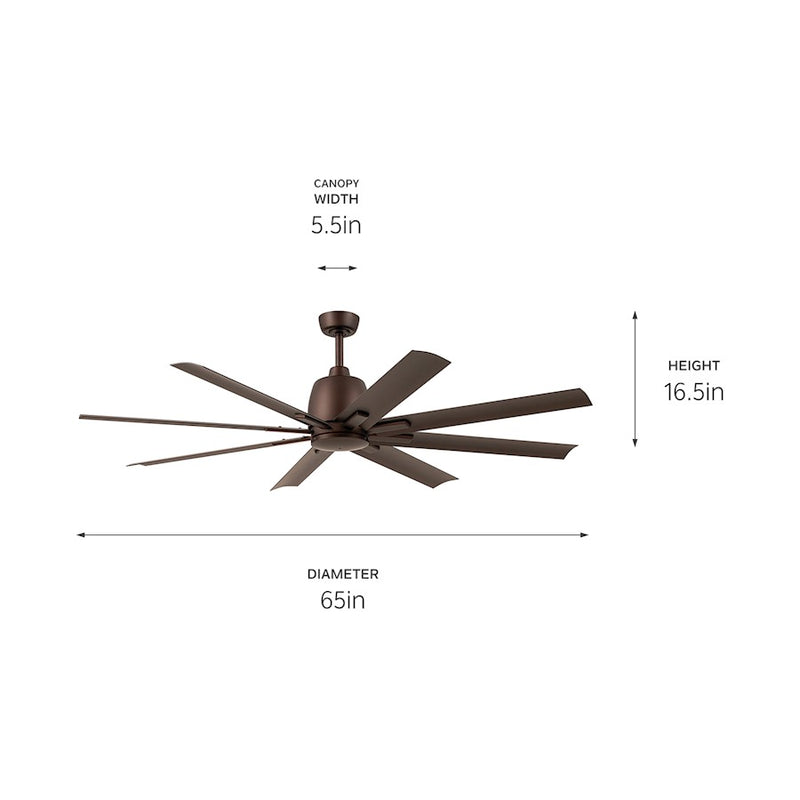 Kichler Breda 75in 8-Blade Ceiling Fan | Satin Natural Bronze Steel and Blades | Large Living Room & Covered Patio | 75 x 16.5 in | Model 310275SNB