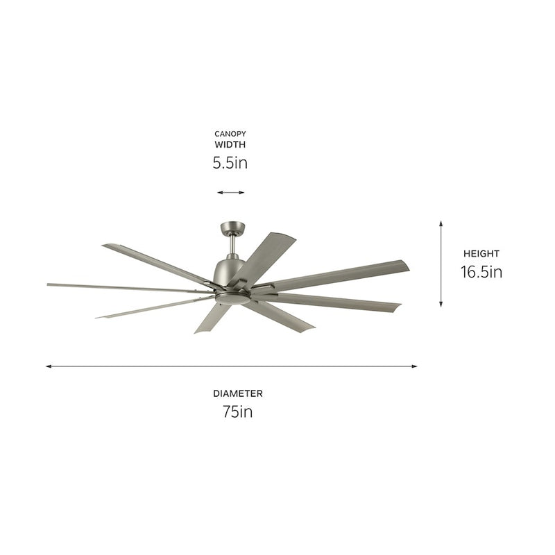 Kichler Breda 75in 8-Blade Ceiling Fan | Satin Natural Bronze Steel and Blades | Large Living Room & Covered Patio | 75 x 16.5 in | Model 310275SNB