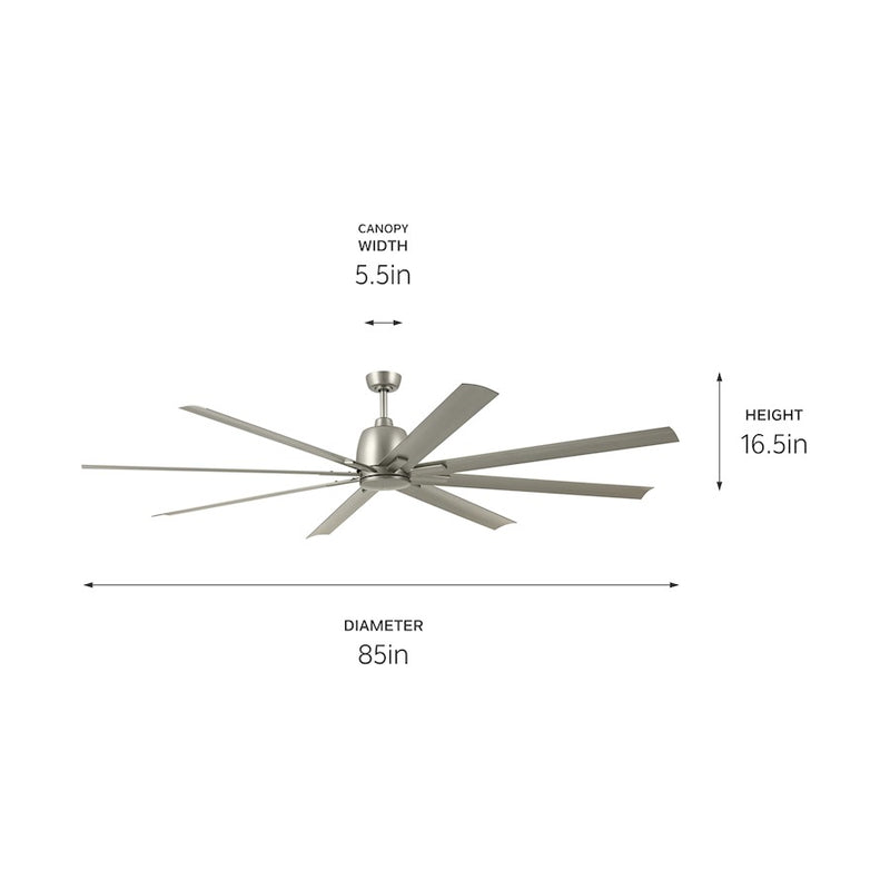 Kichler Breda 75in 8-Blade Ceiling Fan | Satin Natural Bronze Steel and Blades | Large Living Room & Covered Patio | 75 x 16.5 in | Model 310275SNB