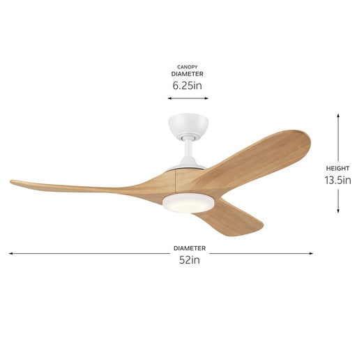Kichler Mylo 1Lt 52" Ceiling Fan, White/White Maple/Etched