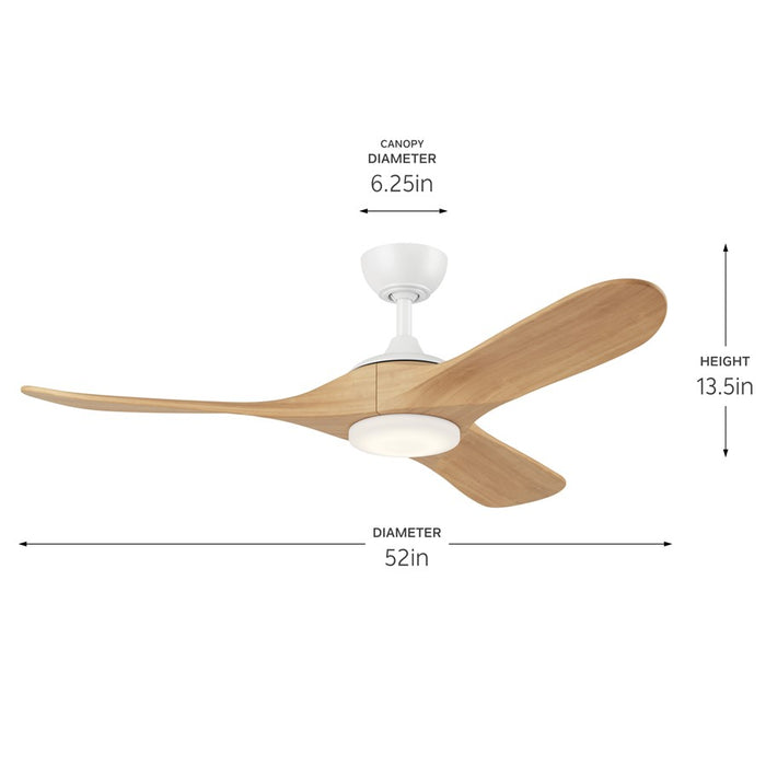 Kichler Mylo 1Lt 52" Ceiling Fan, White/White Maple/Etched