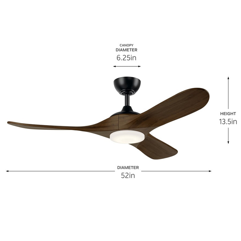 Kichler Mylo 1Lt 52" Ceiling Fan, Black/Aged Walnut/Etched