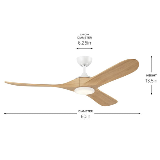 Kichler Mylo 1Lt 60" Ceiling Fan, White/White Maple/Etched