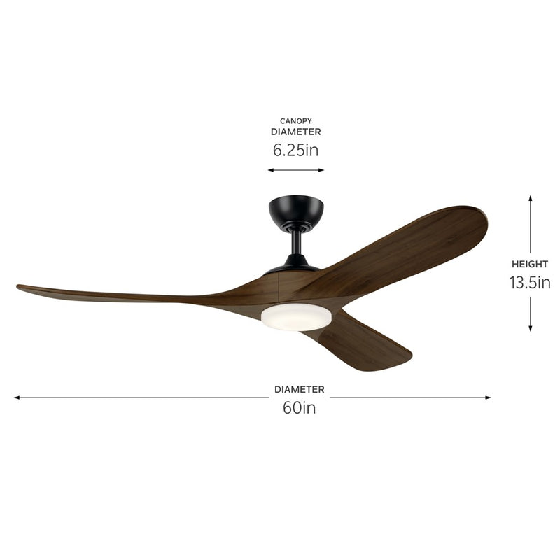 Kichler Mylo 1Lt 60" Ceiling Fan, Black/Aged Walnut/Etched