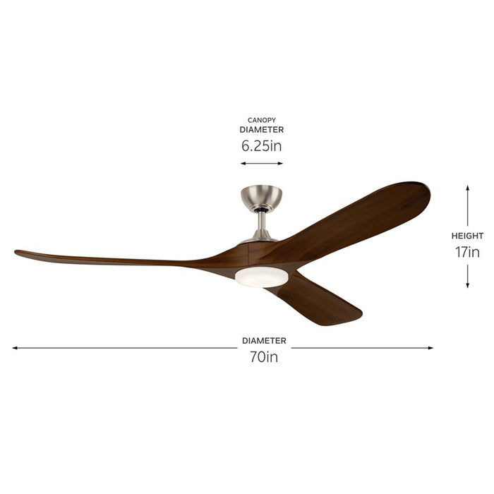 Kichler Mylo 1Lt 70" Ceiling Fan, Nickel/Natural Walnut/Etched