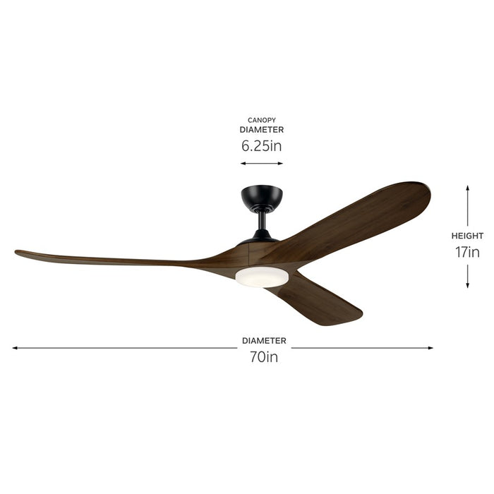 Kichler Mylo 1Lt 70" Ceiling Fan, Black/Aged Walnut/Etched