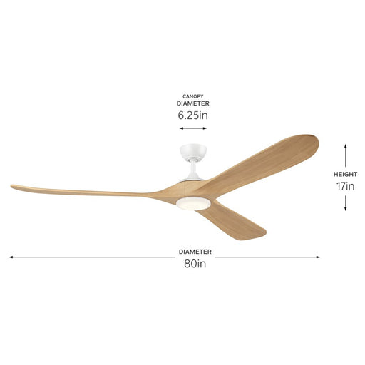 Kichler Mylo 1Lt 80" Ceiling Fan, White/White Maple/Etched