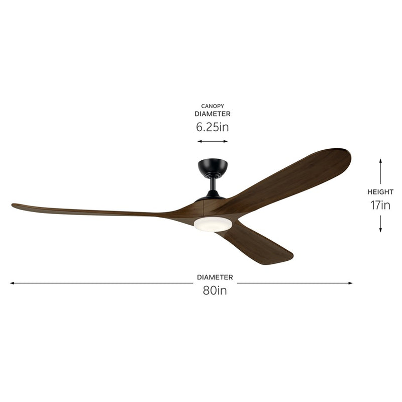 Kichler Mylo 1Lt 80" Ceiling Fan, Black/Aged Walnut/Etched
