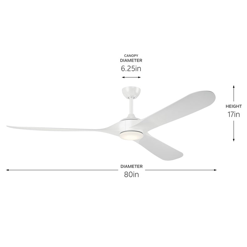 Kichler Mylo 1Lt 80" Ceiling Fan, White/White/Satin Etched