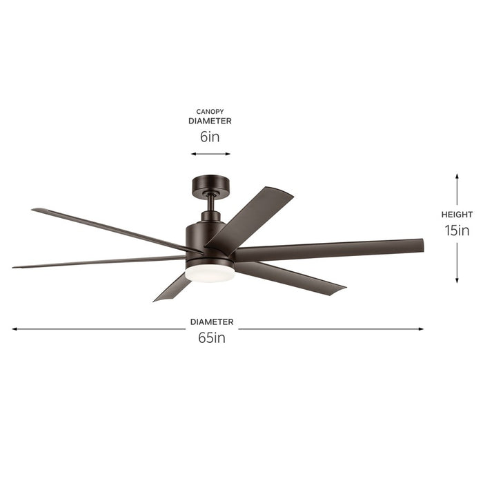 Kichler Loa 1Lt 65" Ceiling Fan, Natural Bronze/Bronze/Etched