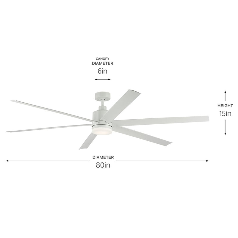 Kichler Loa 1Lt 80" Ceiling Fan, Matte White/White/Satin Etched