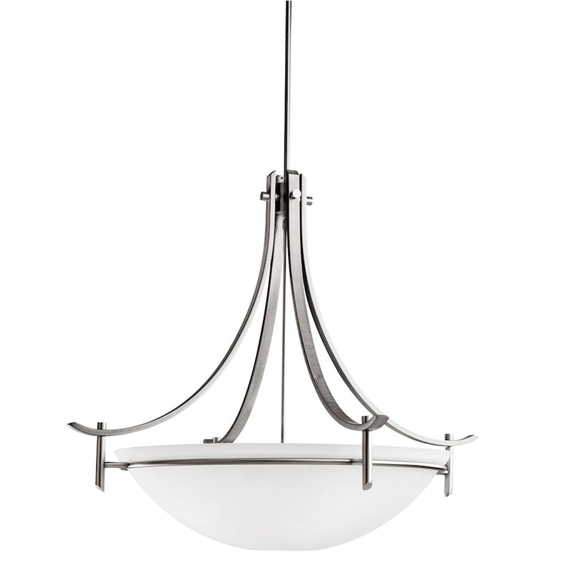 Kichler Olympia 36in 5-Light Pendant | Contemporary Antique Pewter and Satin Etched White Glass | Dining Room & Living Room | Model 3279AP