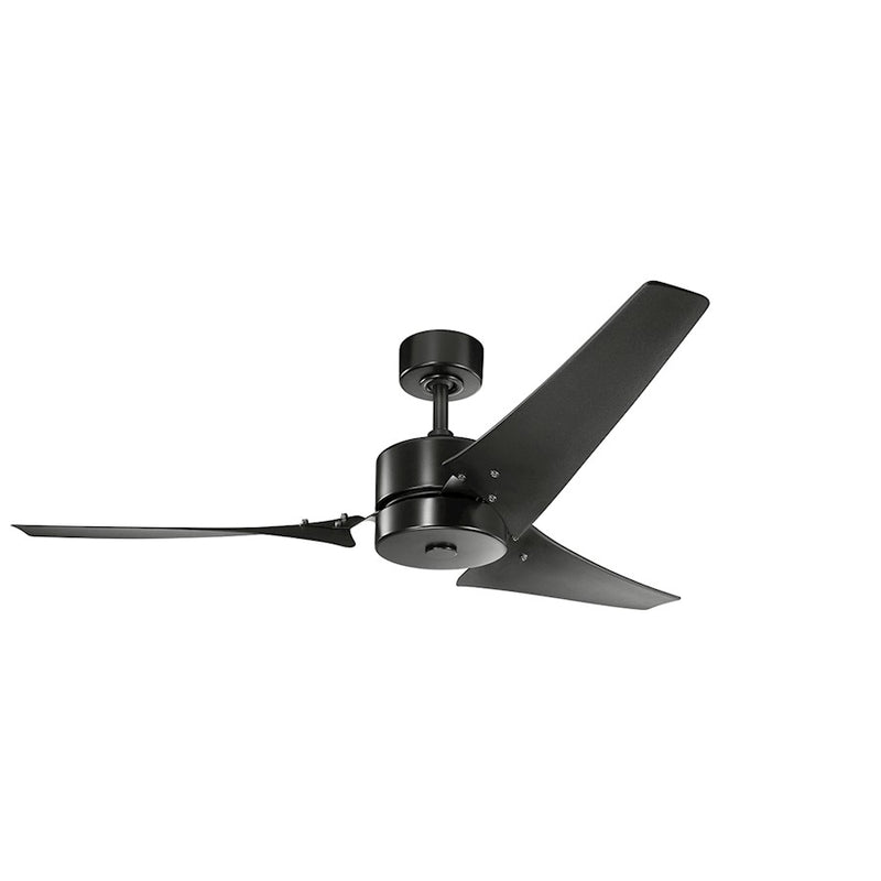 Kichler Motu 60in Ceiling Fan | Industrial Satin Black | Living Room & Bedroom | 60 x 60 x 14.5 in, 4-Speed Wall Control | Model 330010SBK