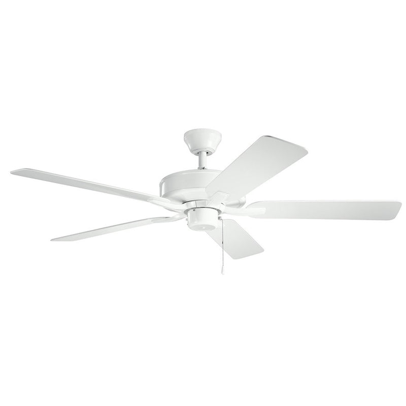 Kichler Basics Pro 52in Ceiling Fan | Traditional White Steel | Covered Patio & Bedroom | 52 x 52 x 12.5 in, Damp Rated | Model 330015WH