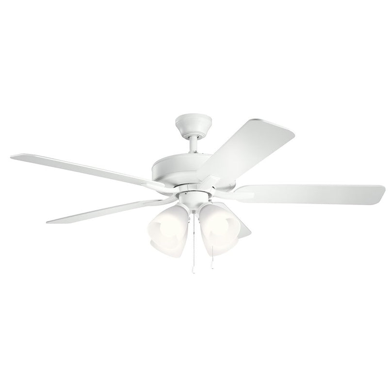 Kichler Basics Pro Premier 52in Ceiling Fan | Traditional Matte White Steel | Living Room & Bedroom | 52 x 52 x 18.5 in | Model 330016MWH