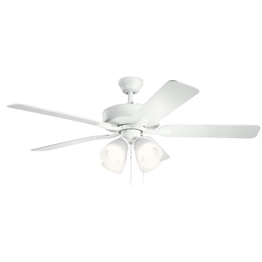 Kichler Basics Pro Premier 52in Ceiling Fan | Traditional Matte White Steel | Living Room & Bedroom | 52 x 52 x 18.5 in | Model 330016MWH
