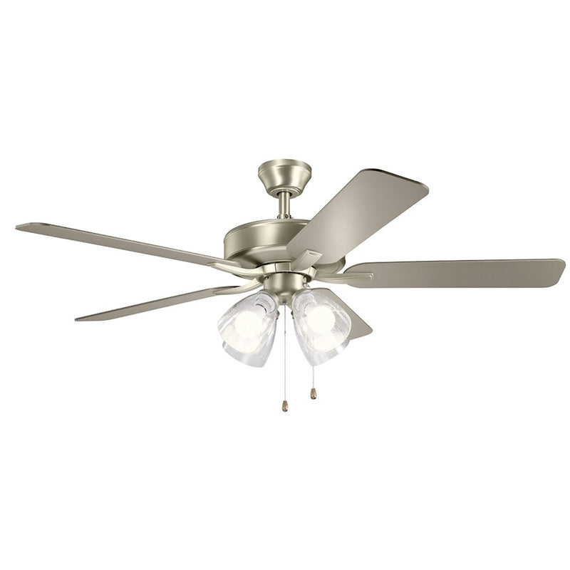 Kichler Basics Pro Premier 52in Ceiling Fan | Traditional Brushed Nickel | Living Room & Bedroom | 52 x 52 x 18.5 in | Model 330016NIS