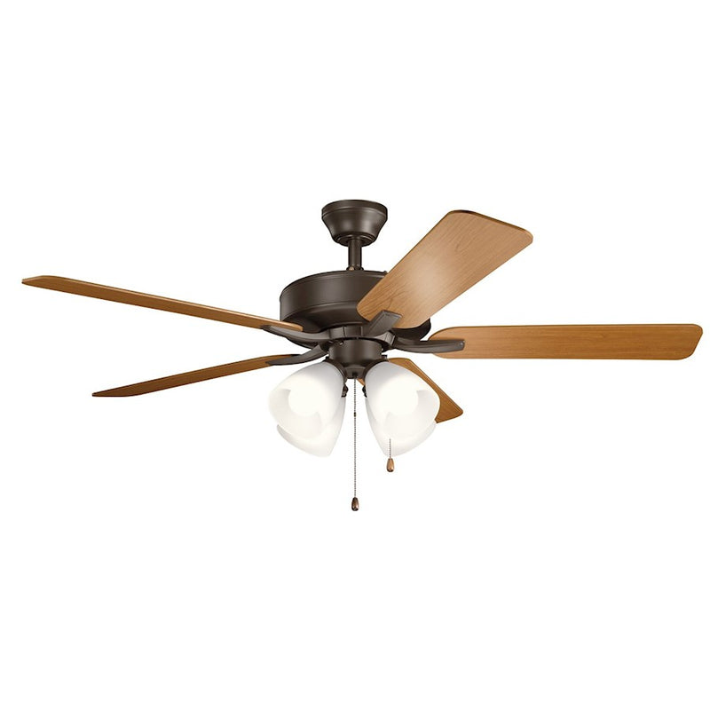 Kichler Basics Pro Premier 52in Ceiling Fan | Traditional Satin Natural Bronze Steel | Living Room & Bedroom | 52 x 52 x 18.5 in | Model 330016SNB