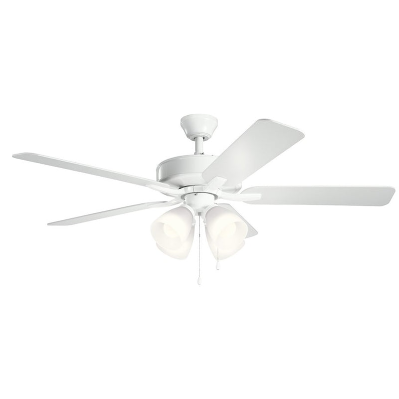 Kichler Basics Pro Premier 52in Ceiling Fan | Traditional White Steel | Living Room & Bedroom | 52 x 52 x 18.5 in | Model 330016WH