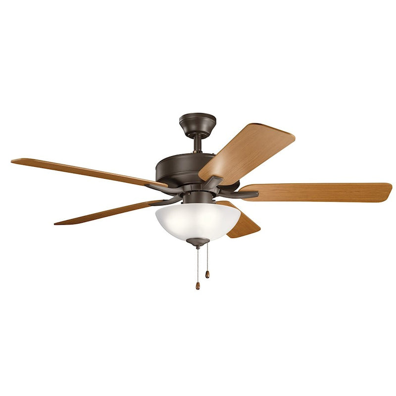 Kichler Basics Pro Select 52in Ceiling Fan | Traditional Satin Natural Bronze Steel | Living Room & Bedroom | 52 x 52 x 18 in | Model 330017SNB