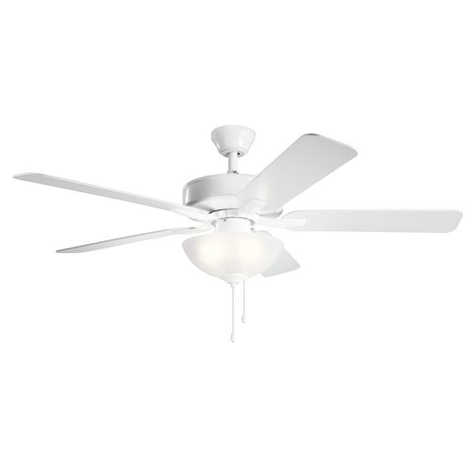 Kichler Basics Pro Select 52in Ceiling Fan | White Steel Traditional | Living Room & Bedroom | 52 x 52 x 18 in | Model 330017WH