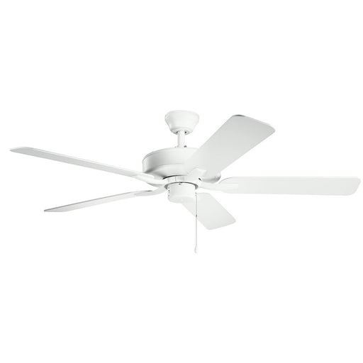 Kichler Basics Pro 52in Ceiling Fan | Traditional Matte White Steel | Living Room & Bedroom | 52 x 52 x 12 in | Model 330018MWH