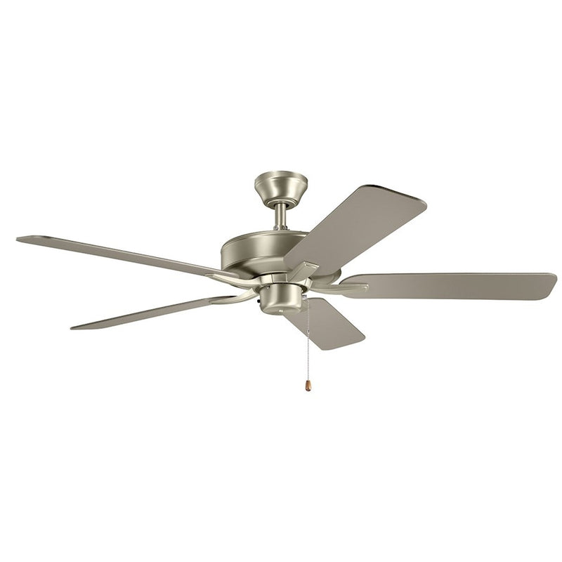 Kichler Basics Pro 52in Ceiling Fan | Traditional Brushed Nickel Steel | Indoor Living Room & Bedroom | 52 x 52 x 12.5 in | Model 330018NI