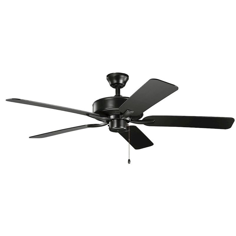 Kichler Basics Pro 52in Ceiling Fan | Traditional Satin Black Steel | Living Room & Bedroom | 52 x 52 x 12.5 in, Dry Rated | Model 330018SBK