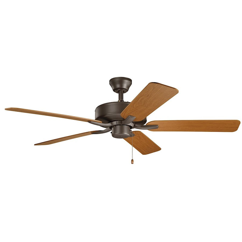 Kichler Basics Pro 52in Ceiling Fan | Traditional Satin Natural Bronze Steel | Living Room & Bedroom | 52 x 52 x 12.5 in | Model 330018SNB