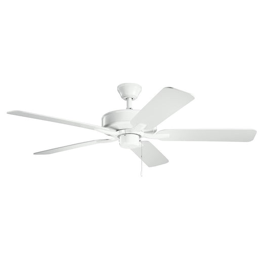 Kichler Basics Pro 52in Ceiling Fan | Traditional White Steel | Living Room & Bedroom | 52 x 52 x 12.5 in | Model 330018WH