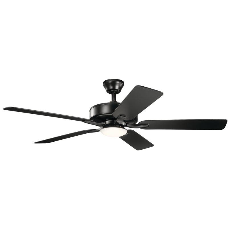 Kichler Basics Pro Designer 52in Ceiling Fan | Transitional Satin Black Steel | Covered Patio & Living Room | 52 x 52 x 12.5 in | Model 330019SBK