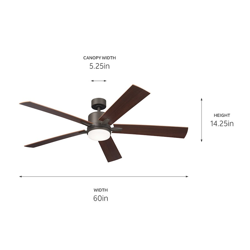 Kichler Lucian Elite XL 60in Ceiling Fan | Brushed Nickel and Walnut Blades | Living Room & Bedroom | 52 x 14 in | Model 330060NI