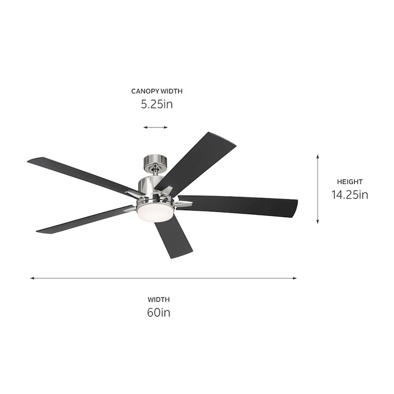 Kichler Lucian Elite XL 60in Ceiling Fan | Brushed Nickel and Walnut Blades | Living Room & Bedroom | 52 x 14 in | Model 330060NI