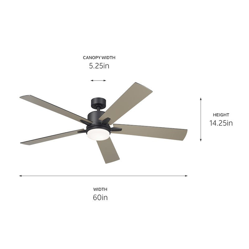 Kichler Lucian Elite XL 60in Ceiling Fan | Brushed Nickel and Walnut Blades | Living Room & Bedroom | 52 x 14 in | Model 330060NI