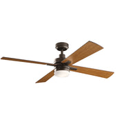 Kichler Lija 52in LED Ceiling Fan | Satin Natural Bronze and Walnut/Cherry Blades | Living Room & Bedroom | 3000K Dimmable Light | Model 330140SNB