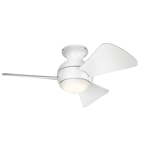 Kichler Sola 34in Ceiling Fan with LED Light | Contemporary Matte White Steel | Covered Patio & Bedroom | 34 x 11 in | Model 330150MWH