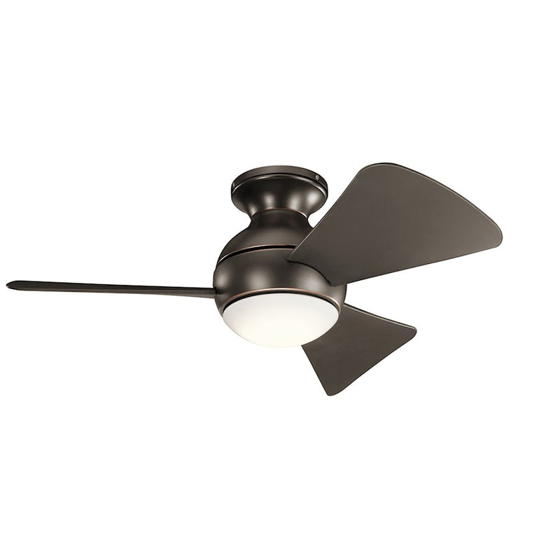 Kichler Sola 34in LED Ceiling Fan | Contemporary Olde Bronze and Etched Cased Opal Glass | Covered Patio & Indoor | 34 x 11 in | Model 330150OZ