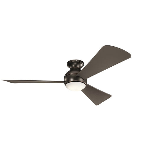 Kichler Sola 54in LED Ceiling Fan | Contemporary Olde Bronze and Etched Cased Opal Glass | Covered Patio & Living Room | 54 x 11 in | Model 330152OZ