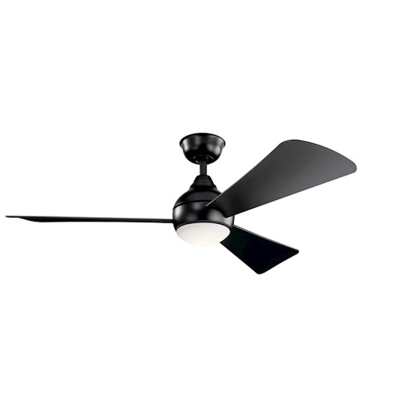 Kichler Sola 54in LED Ceiling Fan | Satin Black Steel and Integrated LED | Covered Patio & Bathroom | 54 x 54 x 11 in | Model 330152SBK