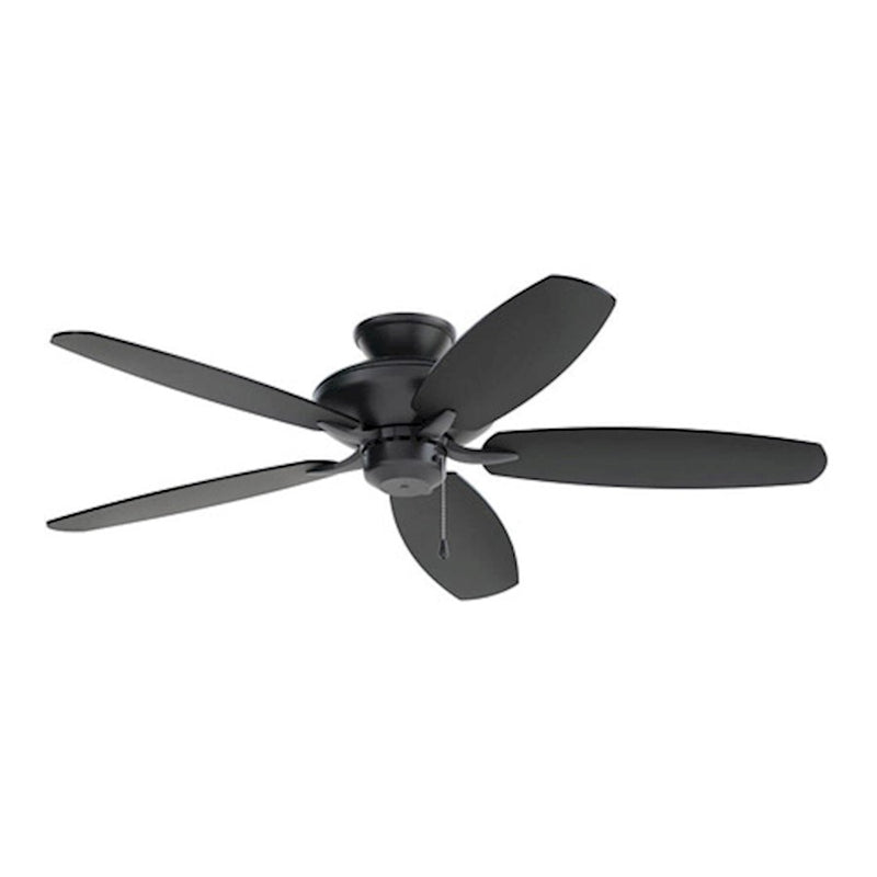 Kichler Renew 52in Ceiling Fan | Soft Modern Satin Black Steel | Living Room & Bedroom | 13.5in H | Model 330160SBK
