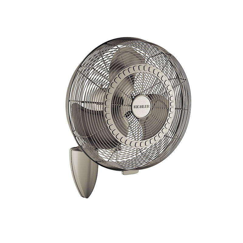 Kichler Pola 18in Wall Fan | Transitional Brushed Nickel and Nickel Blades | Covered Patios & Outdoor Kitchens | 18 x 18 x 18 in | Model 339218NI