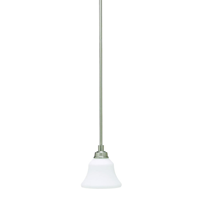 Kichler Langford 7in 1-Light Mini Pendant | Transitional Brushed Nickel Steel and Satin Etched White Glass | Kitchen Island & Dining | Model 3482NI