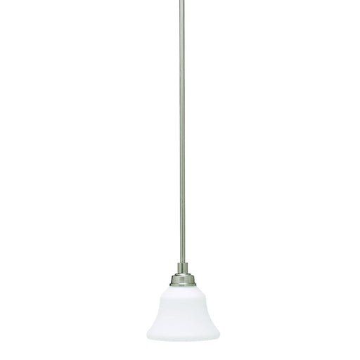 Kichler Langford 7in 1-Light Mini Pendant | Transitional Brushed Nickel Steel and Satin Etched White Glass | Kitchen Island & Dining | Model 3482NI