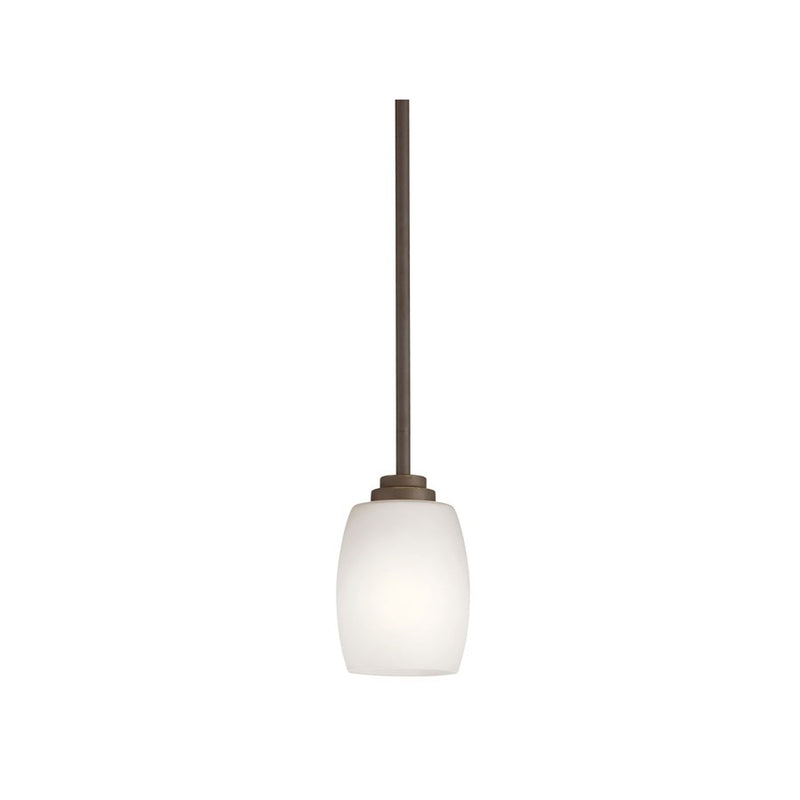 Kichler Eileen 4in 1-Light Mini Pendant | Olde Bronze and Satin Etched Opal Glass | Kitchen Island & Dining Room | 4.5 x 8 in | Model 3497OZSL18