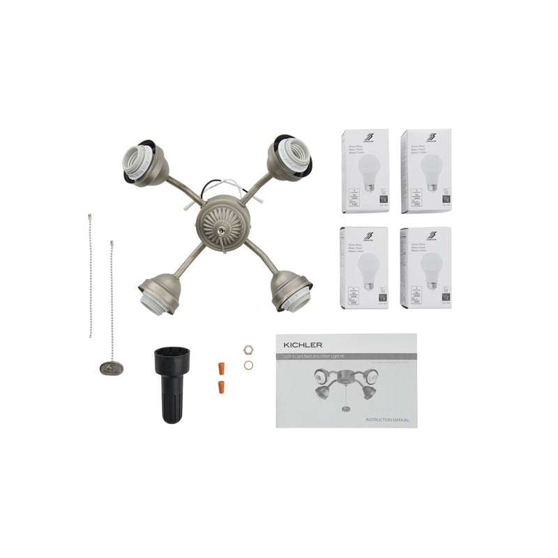 Kichler 4-Light LED Bent Arm Fitter | Antique Pewter Steel | Ceiling Fan Light Kit | 12.75 x 3.5 in | Model 350015AP